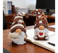 Coffee Gonk Gnomes Figurines,Kitchen Ornaments,Easter Gonk,2-Pack Resin Gnome Ornament - Nordic Holiday Hand-Painted Decor for Coffee Bar, Kitchen, Office Desk & Tiered Tray, Festive Gift (Coffee)