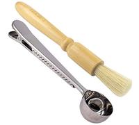 Coffee Grinder Cleaning Brush, Heavy Wood Handle & Natural Bristles Wood Dusting Espresso Brush for Bean Grain Coffee Tool Barista with Stainless Steel Spoon Measuring Scoop with Bag Clip Coffee Tool