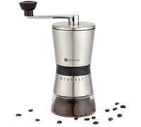 Coffee Grinder Manual with Ceramic Burr | Stainless Steel Hand Espresso Grinder with 8 Grind Levels and Glass Container + Barista E-Book