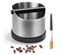 Coffee Grounds Knock Box,Stainless Steel Espresso Knock Box with Removable Knock Bar and Coffee Brush, Coffee Grounds Bin Container with Non-Slip Base Coffee Grind Waste Bin