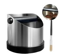 Coffee Grounds Knock Box - Stainless Steel Espresso Knock Box with Removable Knock Bar and Coffee Brush, Non-Slip Base Knock Container Espresso Dump Bin Grind Waste Bin Coffee Maker Accessories