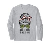 Coffee, Guns and Messy Buns American Flag camo 2nd Amendment Long Sleeve T-Shirt