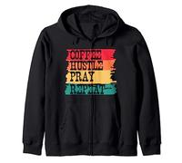 Coffee Hustle Pray Repeat Retro Vintage Style Design Zip Hoodie