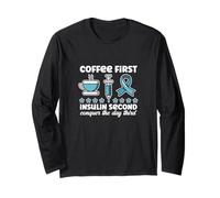 Coffee Insulin Diabetic Humor Type 1 2 Diabetes Blue Ribbon Long Sleeve T-Shirt