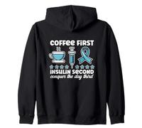 Coffee Insulin Diabetic Humor Type 1 2 Diabetes Blue Ribbon Zip Hoodie
