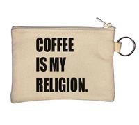 Coffee is My Religion Key Chain Coin Purse Beige
