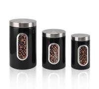 Coffee Jars Set, 3PCS Sugar Canisters Set Coffee Tea Candy Storage Jars Kitchen Jars Coffee Container with See Window Home Bar Decor(Black)