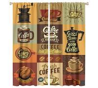 Coffee Kitchen Curtain, Coffee Shop and Coffee Set Vintage Coffee Theme Design Room Darkening Door Window Rod Pocket Curtain for Kitchen Living Room 42x45in