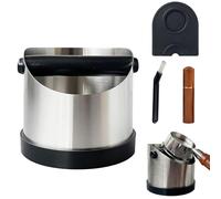 Coffee Knock Box 700ML, Stainless Steel Coffee Grounds Knock Box, Includes Coffee Brush, Distribution Tool & Tamping Mat, Shock-Absorbent Espresso Coffee Bin, Coffee Accessories (4PCS)