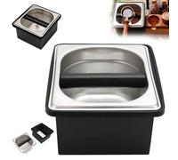 Coffee Knock Box, Stainless Steel Coffee Knock Box Anti-Slip, Espresso Coffee Bin Grind Waste Bin with Noise Reduction Rubber Ring, Silicone Bar for Knocking Coffee Filter Grinds