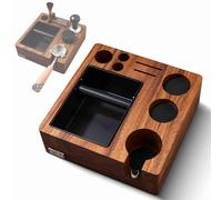 Coffee Knock Box & Tamping Station 3 in 1 | Walnut Wooden Coffee Tool Organizer for 51 / 54mm Portafilter | Secure - Grip Coffee Bar Station with Tamper/Distributor/Basket