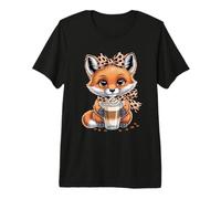 Coffee Latte Fox Cute Kawaii Leopard Bow Premium T-Shirt