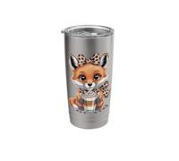 Coffee Latte Fox Cute Kawaii Leopard Bow Stainless Steel Insulated Tumbler