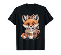 Coffee Latte Fox Cute Kawaii Leopard Bow T-Shirt