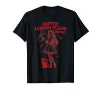 Coffee Lesson Plans Repeat Retro Teacher Cat T-Shirt