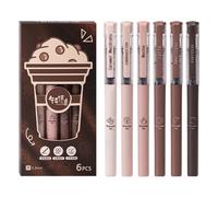 Coffee Liquid Pens - 6 Piece 0.5mm Black Needle Tip Gel Pen Set, Charming Fast Dry Portable Writing Instrument | Stylish Aesthetic Stationery Supplies for School Kids Teens Boys Girls