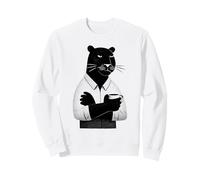 Coffee Lover Black Woodblock Panther Art Sweatshirt