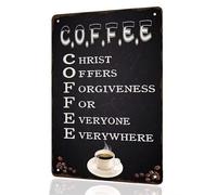 Coffee Lover Christ Offers Forgiveness for Everyone Everywhere Metal Sign Tin Signs Wall Decoration Bar Pub Family Cafe Signs Gifts for Friends Family Fun Signs 8x12 inches