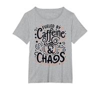 Coffee Lover Fueled by Caffeine and Chaos T-Shirt, Women's Plus, Heather Grey, 4X