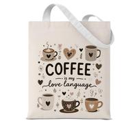 Coffee Lover Gifts Canvas Tote Bag for Women Cute Coffee Reusable Bags | Coffee Is My Love Language Reusable Grocery Bag for Shopping Travel Work Holiday, Gifts for Coffee Lovers
