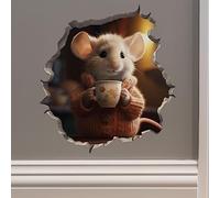 Coffee Lover Mouse in Mouse Hole Decal - Mouse Hole 3D Wall Sticker