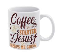 Coffee Lover Mug Coffee Gets Me Started Jesus Keeps Me Going Mug Funny Coffee Mug,Man Cave Prints,The Best Gift for Colleagues, Parents, and Grandparents, 110z Men and Women