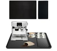 Coffee Machine Mat Large 60x40cm 24"x16" Silicone Coffee Mat with Removable Coffees Tamper Pad Dish Drying Mats Machines Maker Tray Raised Edges for Kitchen Countertop Coffees Bar Stations Cafe Black