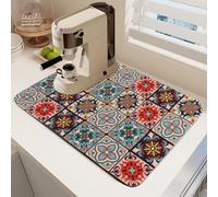 Coffee Machine Mat Vintage, 50X40CM Draining Board Mat, Dish Drying Mat for Countertop, Making Tea Mat Super Absorbent Quick Drying Non-Slip Microfibre, for Kitchen Coffee Bar (Style 1)