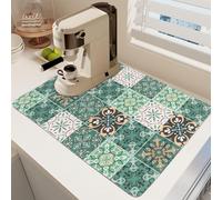 Coffee Machine Mat Vintage, 50X40CM Draining Board Mat, Dish Drying Mat for Countertop, Making Tea Mat Super Absorbent Quick Drying Non-Slip Microfibre, for Kitchen Coffee Bar (Style 2)