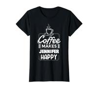 Coffee Makes Jennifer Happy Saying Funny Jennifer Name Value Graphic T-Shirt, Women, Black, M