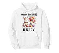 Coffee Makes Me Hoppy Easter Cute Bunny Drinking Coffee Cup Pullover Hoodie