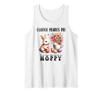 Coffee Makes Me Hoppy Easter Cute Bunny Drinking Coffee Cup Tank Top