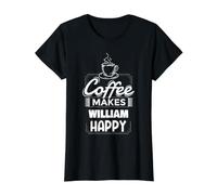 Coffee Makes William Happy Funny William Name Saying Value Graphic T-Shirt, Women, Black, XL