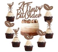 Coffee Martini Birthday Decorations, A Tini Bit Older Cake Topper Coffee Cocktail Cupcake Toppers Glitter Birthday Cake Decorations for Bday Bachelorette Party Supplies