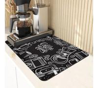 Coffee Mat Coffee Bar Mat, 12x19 Inch Countertop Absorbent Coffee Bar Mat, Absorbent Hides Stains Rubber Backed Utensil Drying Mat for Kitchen Counter Coffee Machine Coffee Pot Accessories (A)