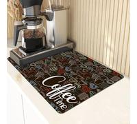Coffee Mat Coffee Bar Mat, 12x19 Inch Countertop Absorbent Coffee Bar Mat, Absorbent Hides Stains Rubber Backed Utensil Drying Mat for Kitchen Counter Coffee Machine Coffee Pot Accessories (H)