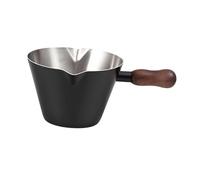 Coffee Measuring Cup Milk Pitcher Jug 200ml with Double Spouts and Wood Handle for Barista Latte Art Pouring- Black