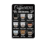 Coffee Menu Cafe Sign Know Your Coffee Latte Espresso Metal Tin Sign,Vintage Coffee Plaque Poster for Kitchen Home Cafe Wall Decor