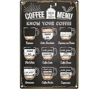 Coffee Menu Know Your Vintage Metal tin Sign Art Plaque Wall Decor Look Funny Gifts for Home Kitchen Garage Bathroom Farm Garden Bar Cafe Metal Posters 8x12 Inch