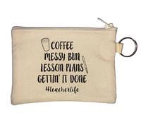 Coffee Messy Bun Lesson Plans Getting It Done Teacher Life Key Chain Coin Purse Beige