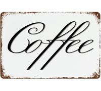 Coffee Metal Tin Sign Cursive Word Art Black Letters Funny Novelty Room Decor Gate Business Initial Word Cutout Sculptures Plaque For Entryway Gift For Women Men 8x12 Inch