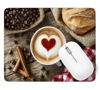 Coffee Mouse Mat, Small Mouse Pad Bread Waterproof Gaming Mousepad, Mini Desk Mat 25 x 21 cm with Anti-Slip Base, Stitched Edges Mousepad, Keyboard, Mousemats for Desk, Gifts for Women p1j-716