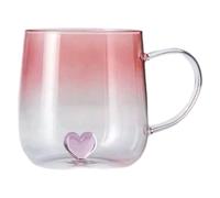 Coffee Mug - 1 Piece Coffee Cup | Glass Mugs with Handle | 400ml Hand Blown Gradient Glass Cup with 3D Heart Design | Anti-Scald Handle | for Latte, Tea, Juice, Milk