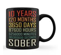 Coffee Mug 10 Year Sobriety Anniversary Vintage 10 Years Sober Black Work Mug Coloured Tea Cup Premium Personalised Mug for Teacher Anyone Kitchen Accessories 330ML