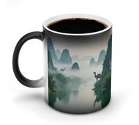 Coffee Mug 11 Oz Morning Mist in The Mountains And Waters Color Changing Mugs, Heat Changing Coffee Mugs with Handle, Heat Sensitive Magic Mug for Women Men Funny Ceramic Cup for Tea Latte Milk Cocoa