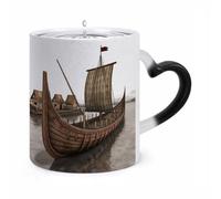 Coffee Mug 11 Oz Old Viking Boat Color Changing Mugs, Heat Changing Coffee Mugs with Handle, Heat Sensitive Magic Mug for Women Men Funny Ceramic Cup for Tea Latte Milk Cocoa