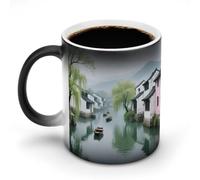 Coffee Mug 11 Oz Spring Scenery in The Water Village Color Changing Mugs, Heat Changing Coffee Mugs with Handle, Heat Sensitive Magic Mug for Women Men Funny Ceramic Cup for Tea Latte Milk Cocoa