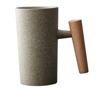Coffee Mug 7.4 Oz Vintage Mugs with Wooden Handle Exquisite Stoneware Coffee Mugs Dishwasher and Microwave Safe Ceramic Tea Cup Gift for Home Office Rough Stone Style Mug