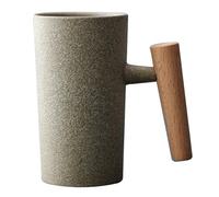 Coffee Mug, 7.4 Oz Vintage Mugs with Wooden Handle Stoneware Coffee Mug Dishwasher and Microwave Safe Ceramic Tea Cup for Home Office Rough Stone Style