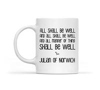 Coffee Mug, All Shall Be Well Julian of Norwich Inspirational Text White On Mauve Ceramic Mugs Funny Ceramic Cup Coloured Tea Cup for Kitchen Accessories Office Work 330ML
